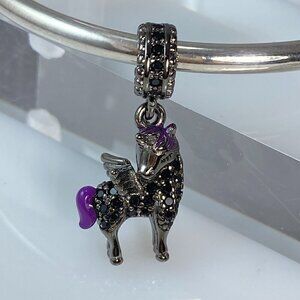 Black Zircon Pave Unicorn Dangle Charm